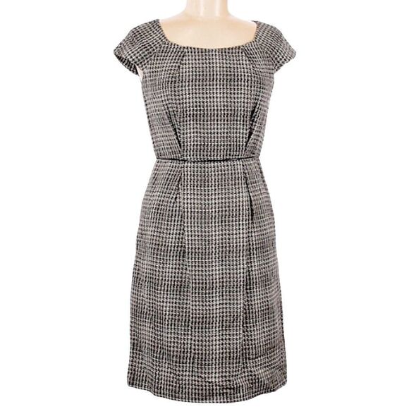 🌺 Max & Cleo Houndstooth Cap Sleeve Wool Blend Sheath Dress Size 4 - Picture 1 of 10